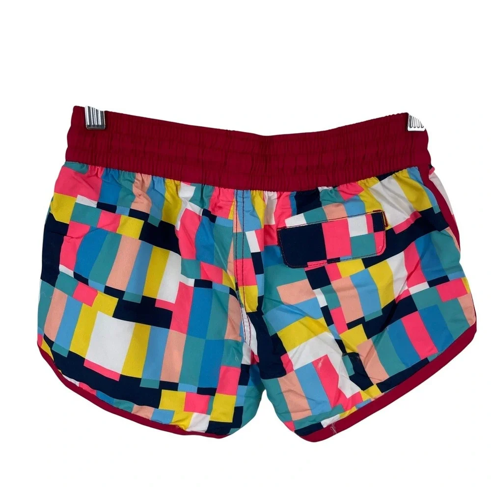SurfCuz Womens Board Shorts Multi Color Geometric Block Swim Shorts‎ Size 28 NEW